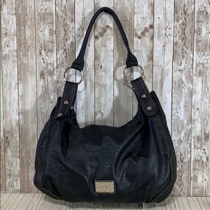 Nine West Hobo Purse Tote Black Leather Bag Large